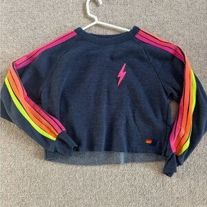 Aviator Nation Navy Blue Sweatshirt with Rainbow Stripes